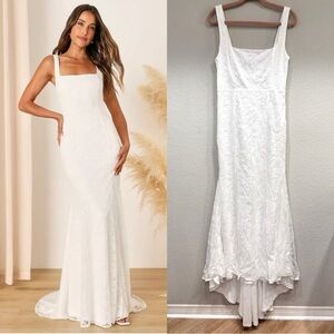Size‎ L Lulus Eternal Happiness White Lace Square Neck Mermaid Maxi Dress